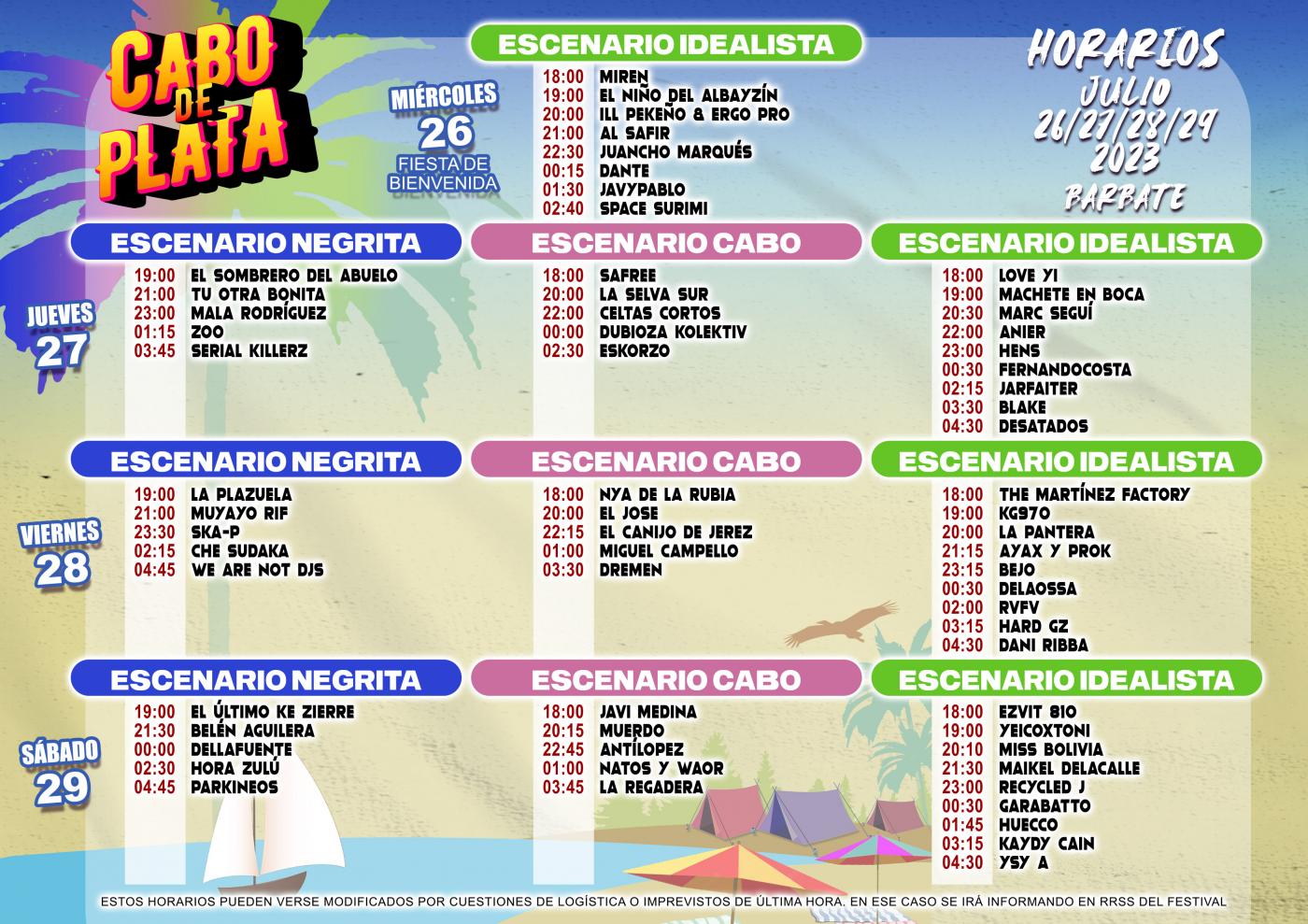 Horarios Cabo de Plata. 