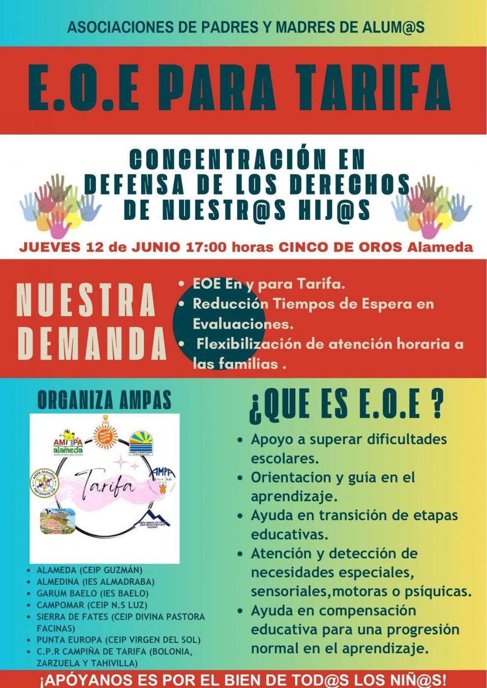Las AMPAs de Tarifa exigen un Equipo de Orientación Educativa propio