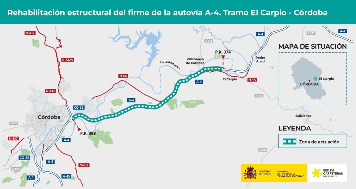 Transportes adjudica por 22,8 millones las obras de la A-4 entre el Carpio y Córdoba
