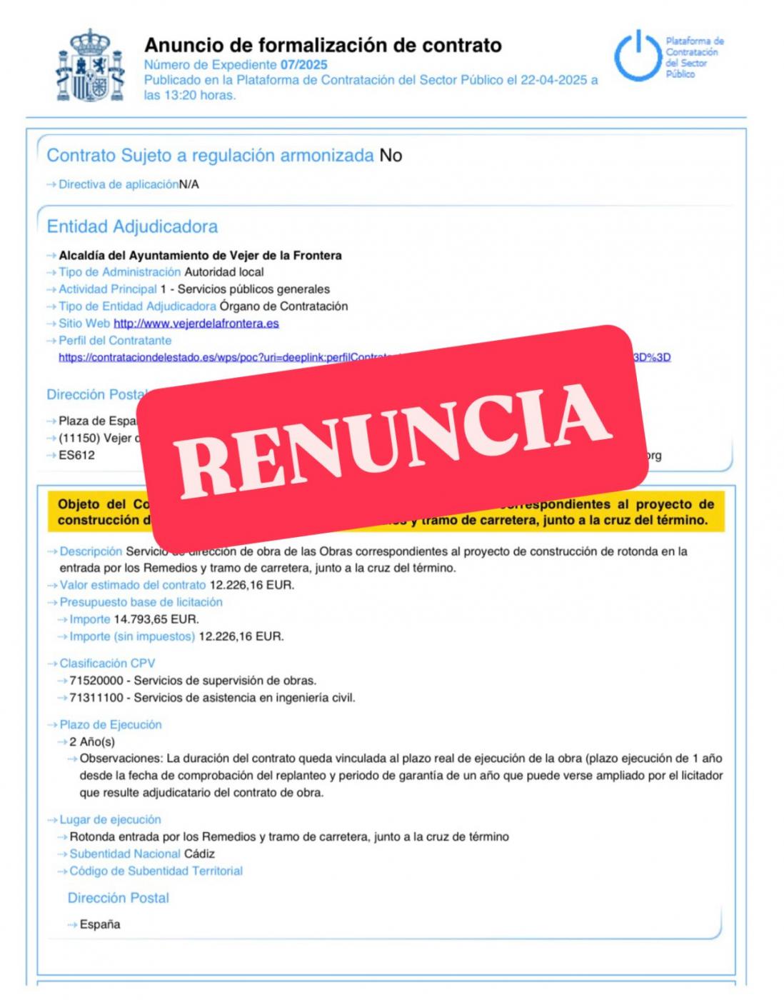 El PP de Vejer acusa 