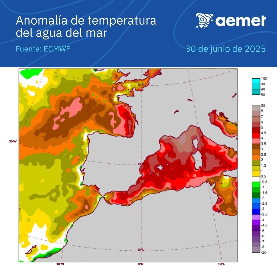 El Mediterráneo occidental alcanzan los 30ºC, entre 5 y 6 °C superiores a esta época