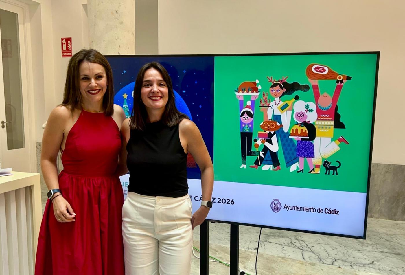 Beatriz Gandullo y Raquel Jové, con uno de los diseños de la artista.  - D.M.