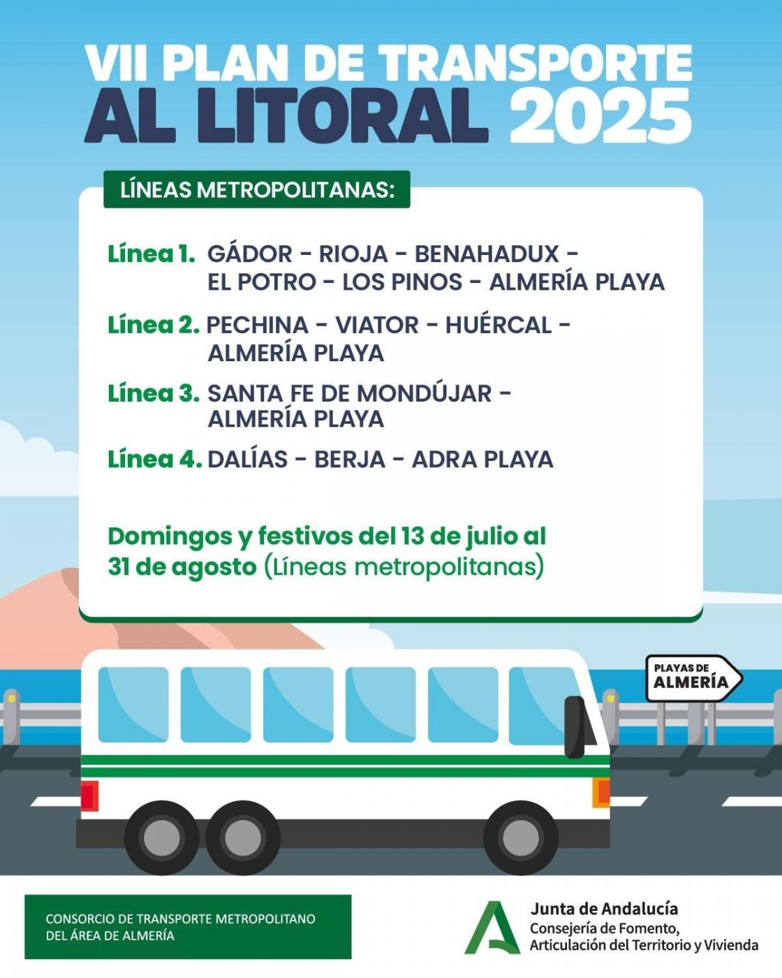 La Junta conecta por bus los municipios del interior con las playas de Almería y Adra