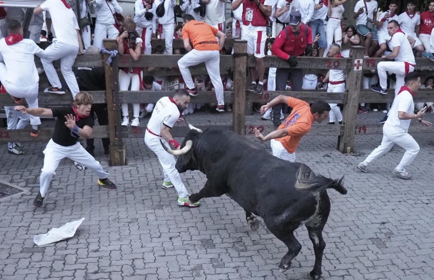 Peligroso encierro de Cebada Gago, con un toro suelto desde Estafeta