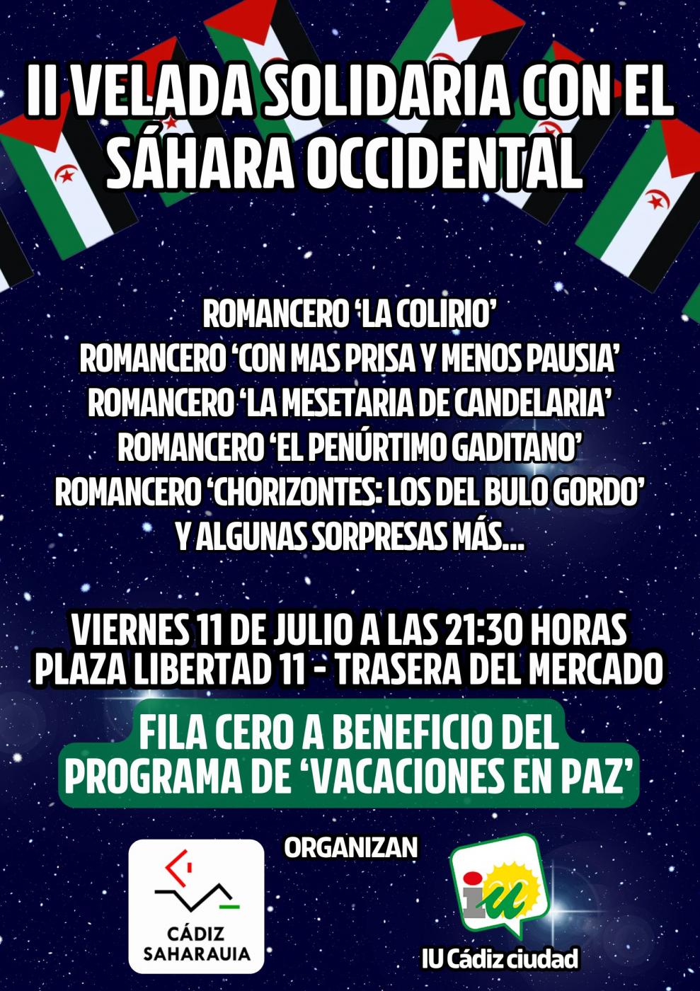IU y Cádiz Saharauia celebran este viernes su II Velada Solidaria