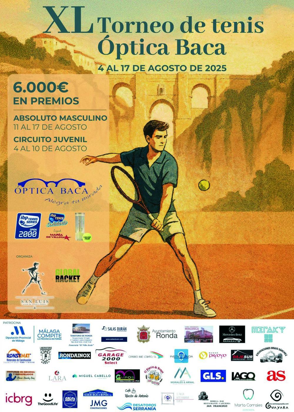 El XL Torneo de Tenis Óptica Baca se celebra en Ronda del 4 al 17 de agosto