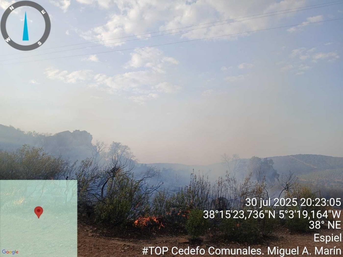 Controlado el incendio forestal en el entorno de los montes de Espiel