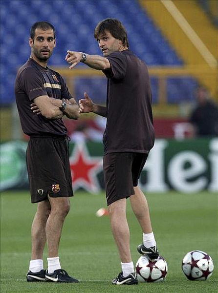 Guardiola y Tito Vilanova durante un entrenamiento - 