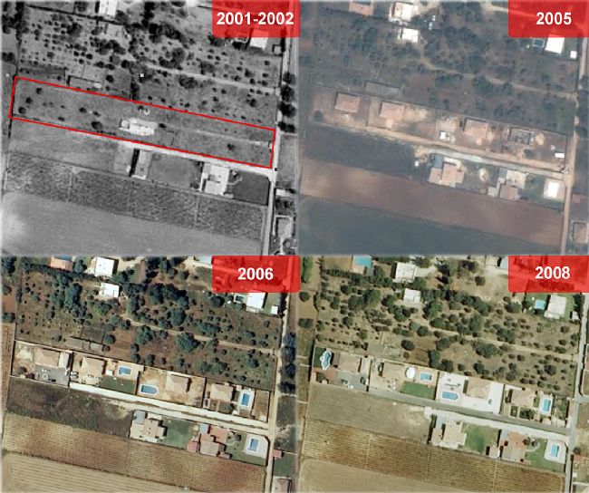 Ortofotografías de los años 2000-2001, 2005 y 2008, correspondientes a la finca investigada. 
